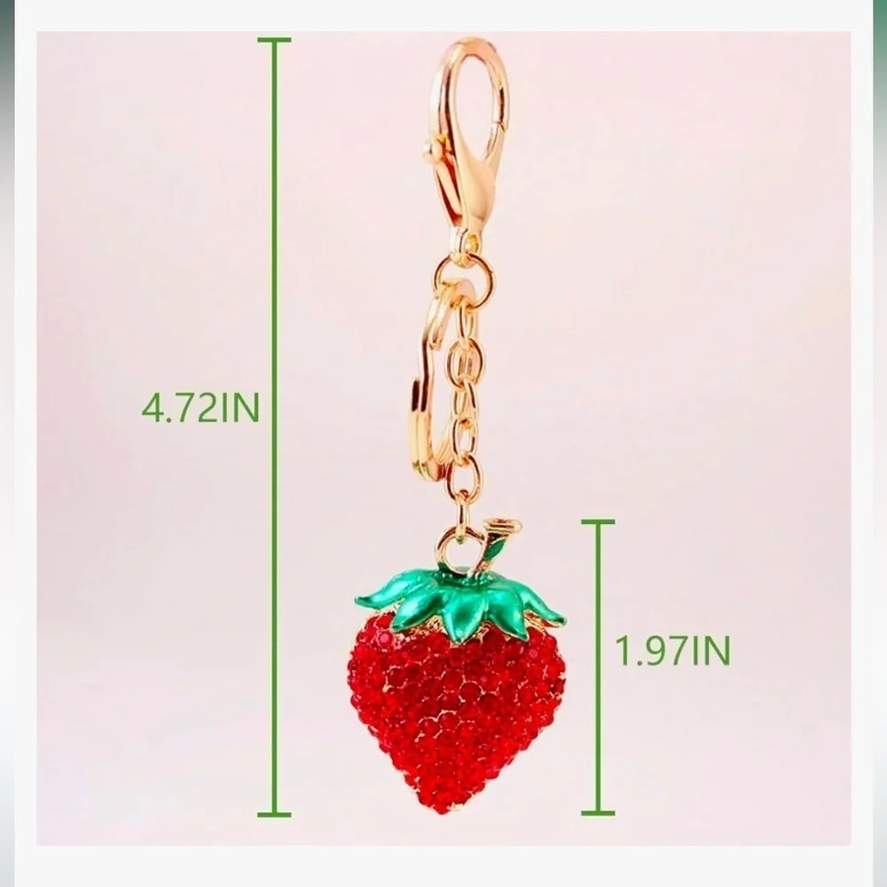 Purse strap accessories strawberry bedazzled bag charm keychain with gold clip